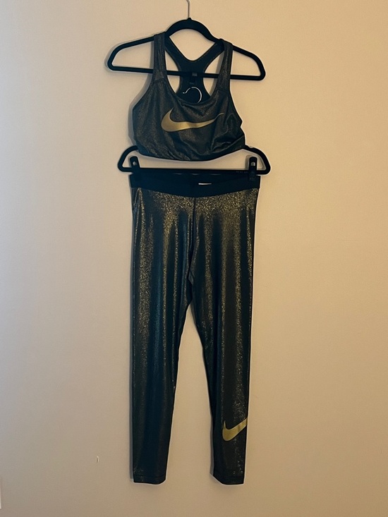 Nike Pants - Nike Metallic Black and Gold Leggings with Matching Sports Bra